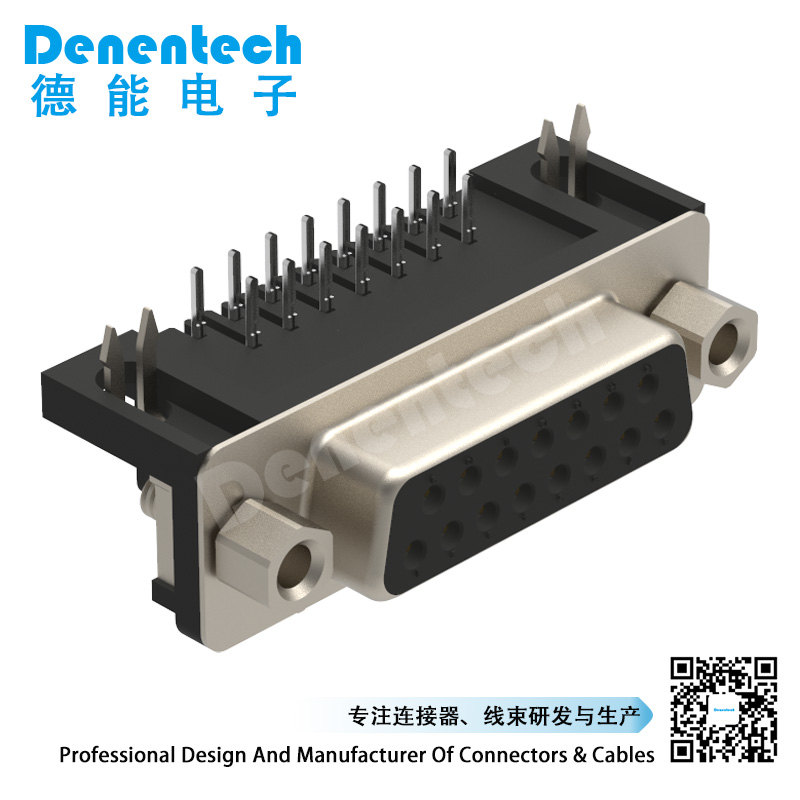 Denentech 镀金实芯针HDR15P母座90度H8.08插板 HDR15母折弯90度2排15PIN通讯插头连接器插件